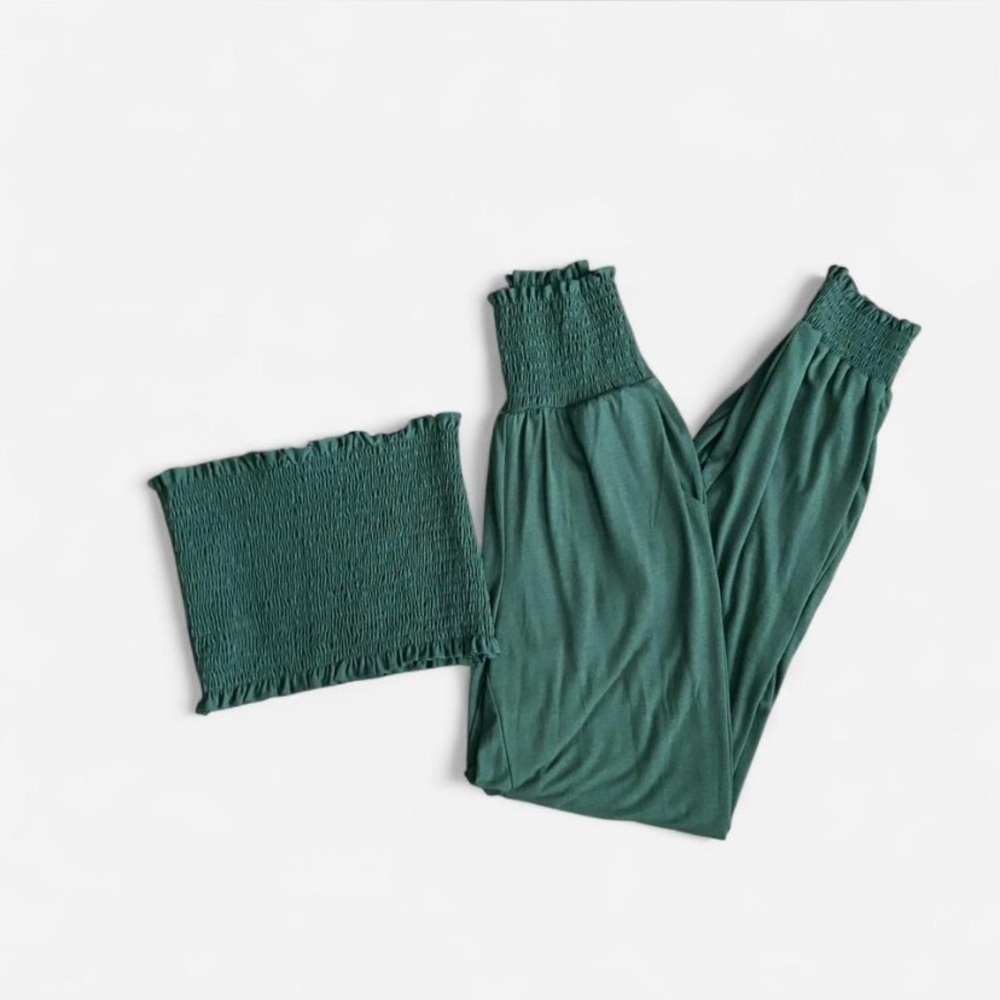 Dark Green Two-Piece Smocked Set